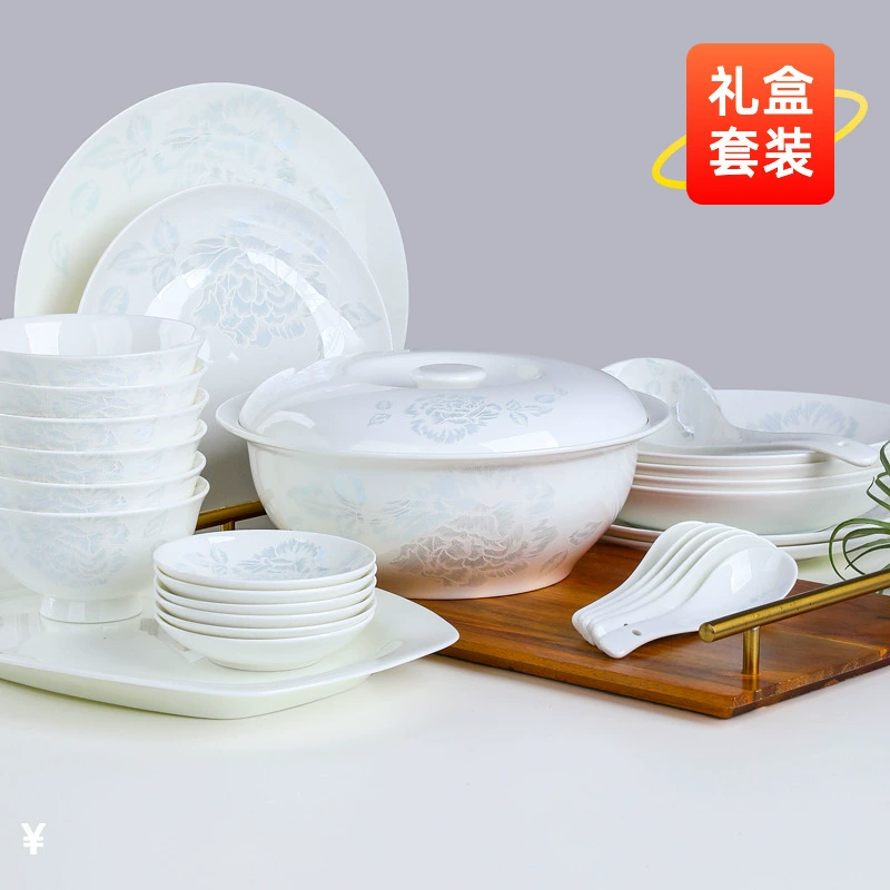 Домашняя легкая роскошь стиль фарфор bone china столовый набор маленький набор Jingdezhen тарелки и блюда темный узор пион обед новая квартира переезд столовая посуда