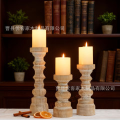 木制复古家居摆饰木质烛台摆件罗马柱实木乡村农舍装饰蜡烛底座