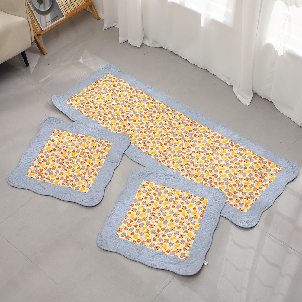 Retro Floral Wavy Edge Car Mat, Chair Mat, Non-Slip Floor Mat, Cotton Quilted Long Bedside Mat, Home Wholesale