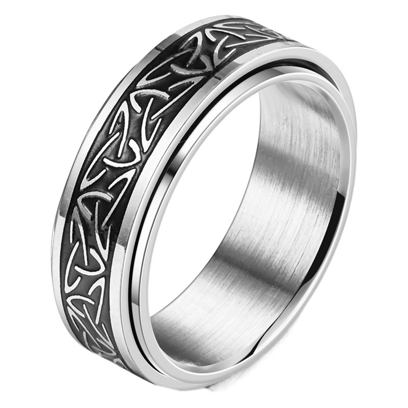 2023 Cross-Border New Corrosion Oiled Popular Viking Text Rotatable Ring Couple Jewelry Source Manufacturer