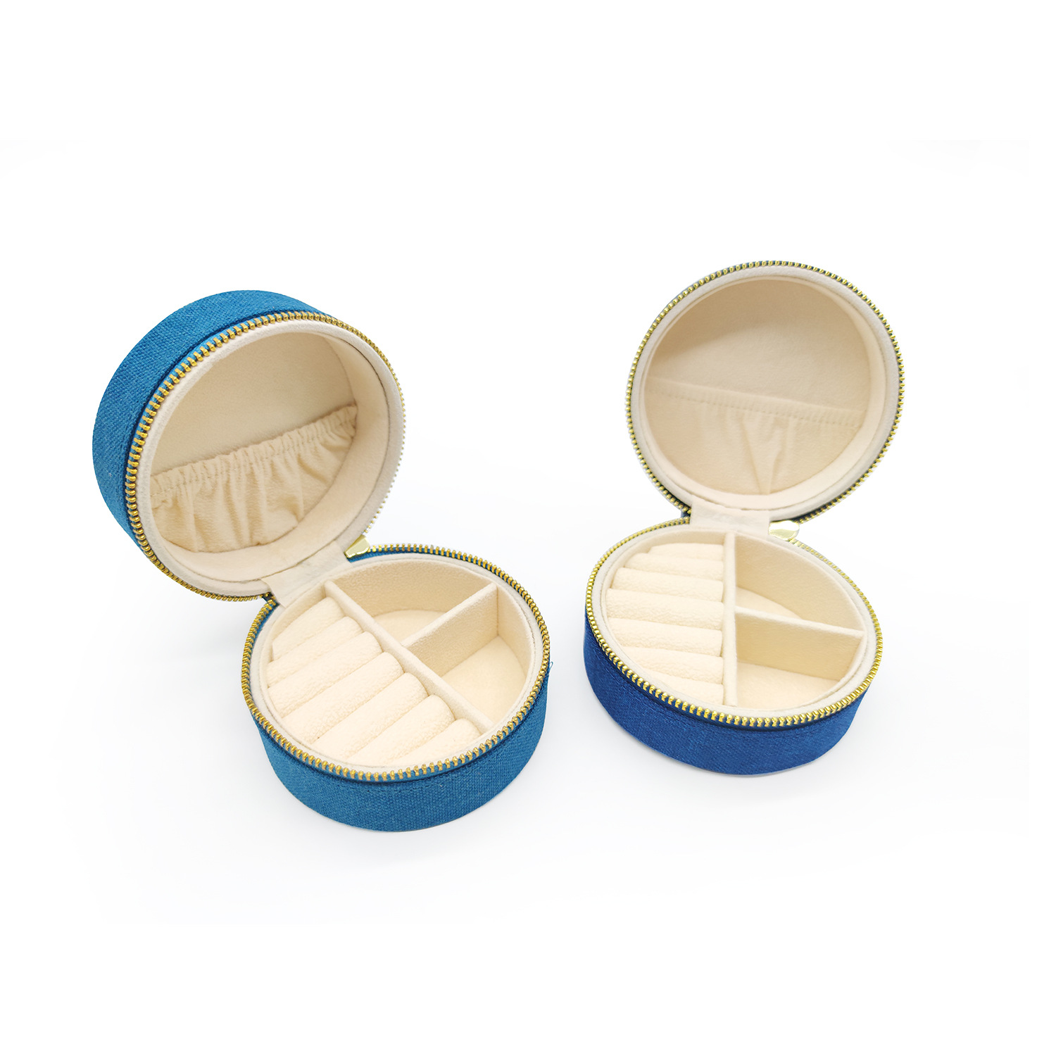 亚麻布圆形首饰收纳盒耳钉耳环项链珠宝收纳盒首饰盒批发