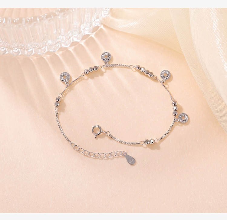 Vòng tay bạc S925 mạ vàng hình cỏ bốn lá phong cách nhẹ nhàng — Bạc chi tiết 6
