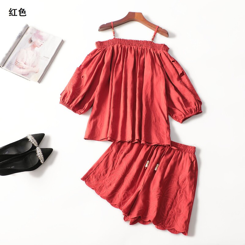 246510 Summer Quarter Sleeve Short Top + Pants Set Shenzhen Mingwei Wholesale Quality Women