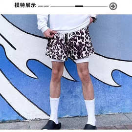 直筒青少年休闲裤潮牌豹纹篮球裤四分透气速干常规宽松型宽松腰