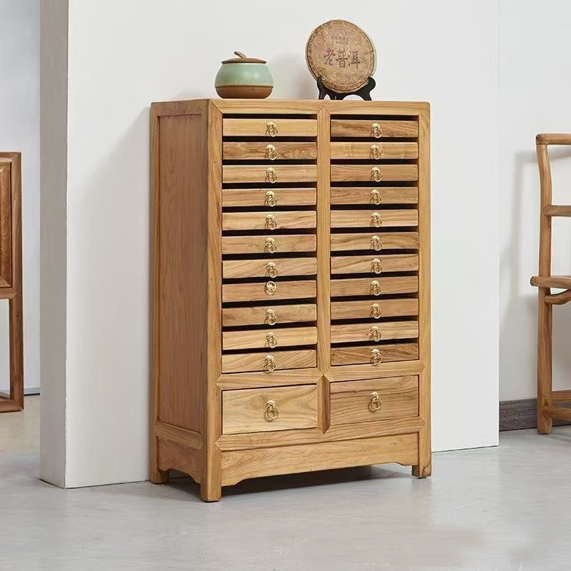 Old Elm Multi-Layer Sideboard Entrance Storage Cabinet Living Room Drawer-Type Storage Cabinet Chinese-Style Wall-Mounted Sideboard Wooden Cabinet