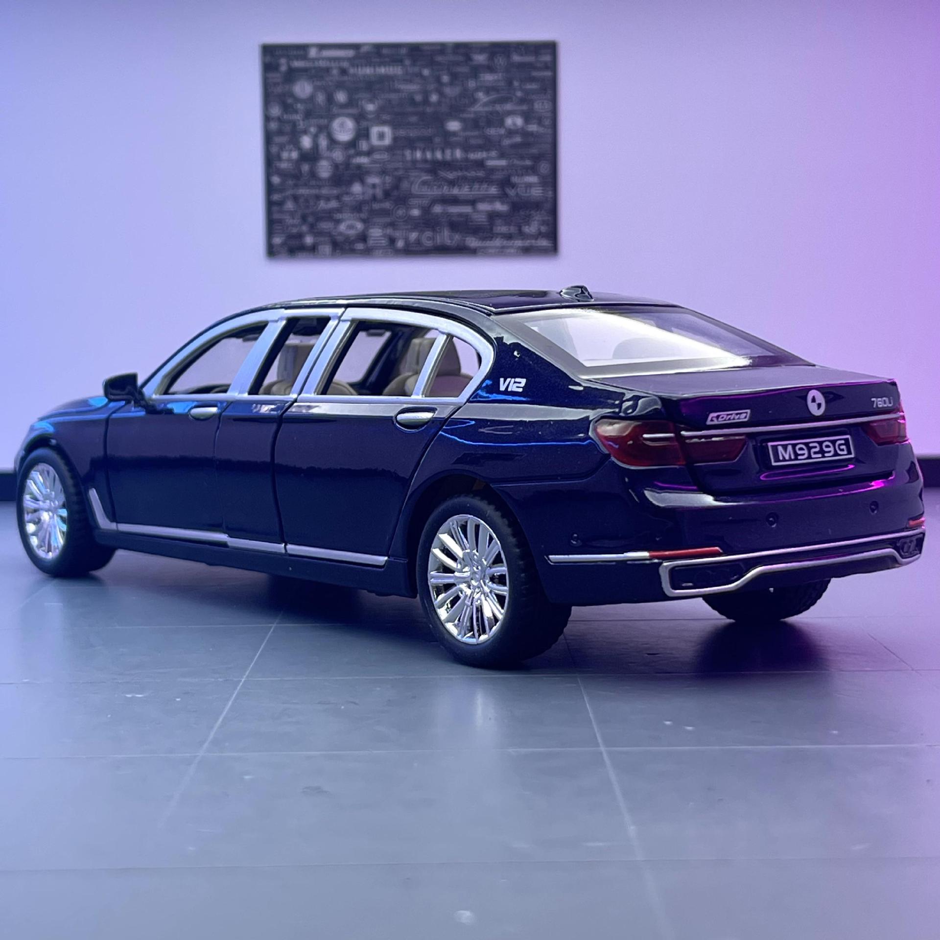 Modelo de coche de aleación XLG 1:24 Baoma 760Li coche largo de retroceso con sonido y luz juguete modelo de coche accesorios