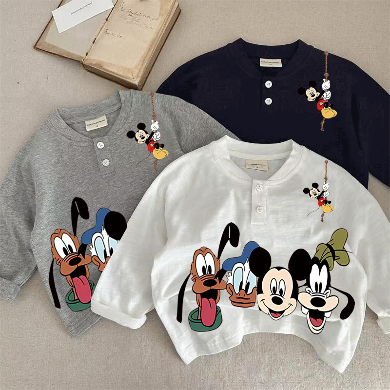 Cross-border Spring and Autumn Fashionable Casual Pure 100 Print Korean Style Boys and Girls Polo Shirt Base T-shirt Long Sleeve Versatile Men's