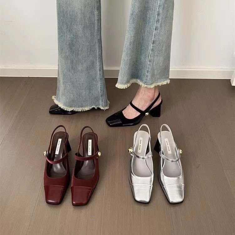 French-Style Square-Toe Sexy High-Heeled Shoes for Women, 2025 New Spring/Summer Model, Chunky Heel, Single Strap, Open-Back, Closed-Toe Sandals to Match with Dresses French-Style Square-Toe Sexy High-Heeled Shoes for Women, 2025 New Spring/Summer Model, Chunky Heel, Single Strap, Open-Back, Closed-Toe Sandals to Match with Dresses