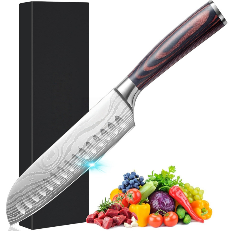 국경 간 Amazon 직접 공급 Santoku 칼, 7inch Santoku 주방 칼 독일 스테인레스 스틸 전문 요리사 칼 세트