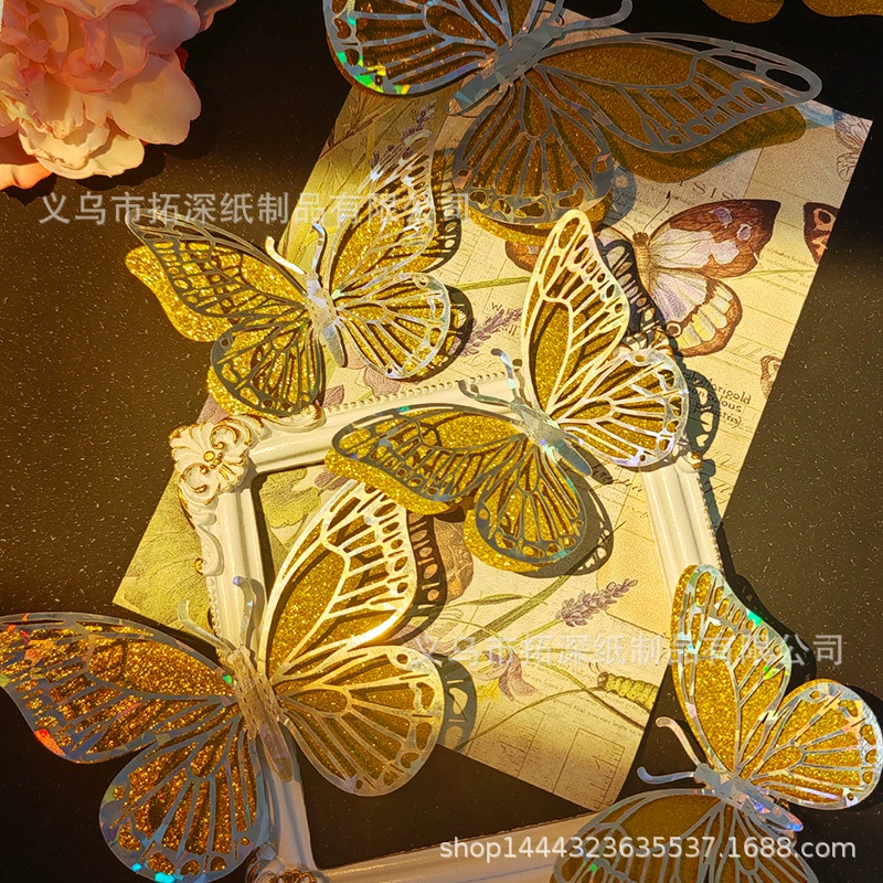 Трансграничные двухслойные полые наклейки бабочки 3D цветные изысканные трехмерные бабочки ретро diy фестивали украшения дома