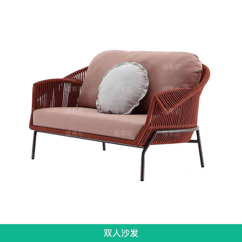 Sofá de exterior, muebles de ocio impermeables para jardín y balcón, para patio de hotel B&B, conjunto de sofás de ratán con protección solar image 7