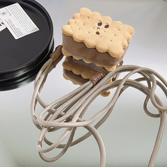 趣味毛絨公仔手機殼斜跨長繩夾心餅乾零錢包背夾掛脖掛肩掛繩鏈條