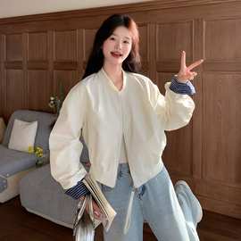 韩版蓝色设计感拼接棒球服外套女短款2026春新款超好看休闲夹克潮