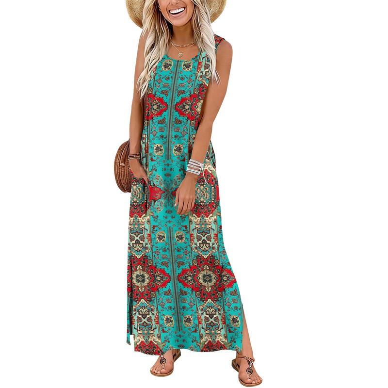 2026 Cross-Border Summer Dress, Ultra-Long Dress, Vacation Beach Tank Dress with Pockets, Amazon Independent Site
