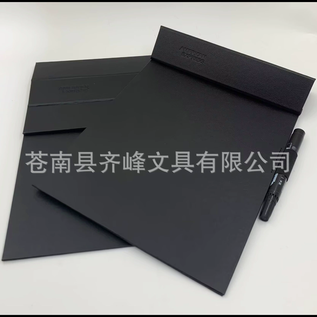 Папка для документов А4 из черной специальной бумаги с тисненым логотипом на заказ, жесткая поверхность, для квитанций и счетов, производитель Вэньчжоу