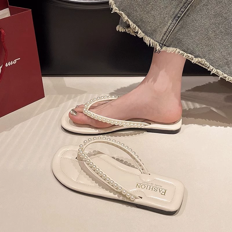Сетка из красного жемчуга шлепанцы елочкой женский надеть летнюю плоскую пляжную обувь противоскользящую домашнюю элитную холодную тапочки