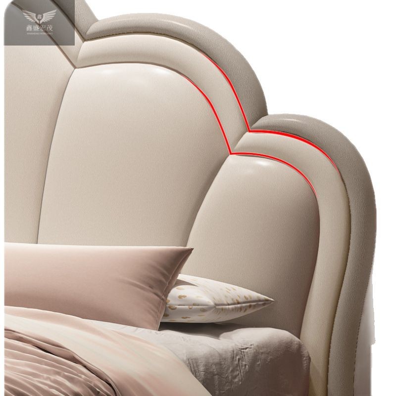 Cama infantil Cama de cuero cama de piel blanda 1.2m cama doble pétalos de crema francesa 1.8m cama infantil creativa