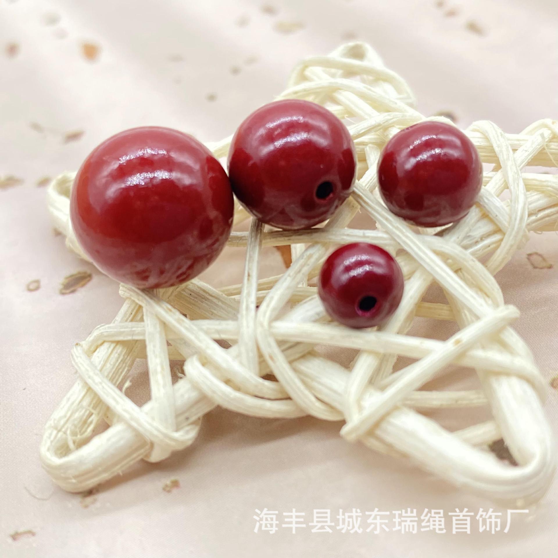 天然原礦硃砂散珠 紫金砂半孔圓珠半成品DIY飾品配珠廠家批發