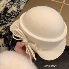 赫本风100%绵羊毛千金帽合集~蝴蝶结卷边礼帽女秋冬方圆脸盆帽冬