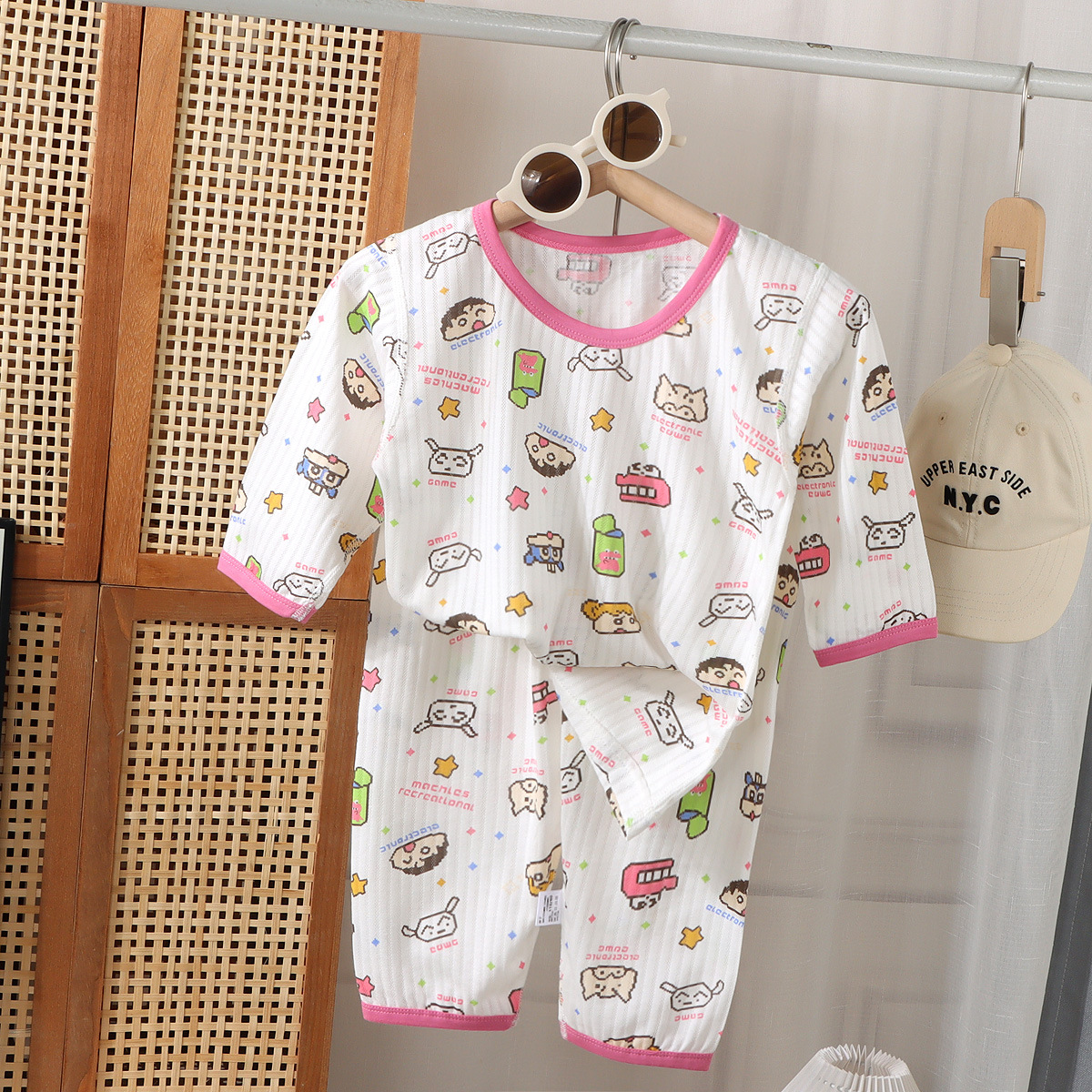 Pijamas para niños de verano de manga delgada de tres cuartos de dibujos animados para Niñas Ropa Para el hogar traje de bebé de manga corta ropa de aire acondicionado traje de verano
