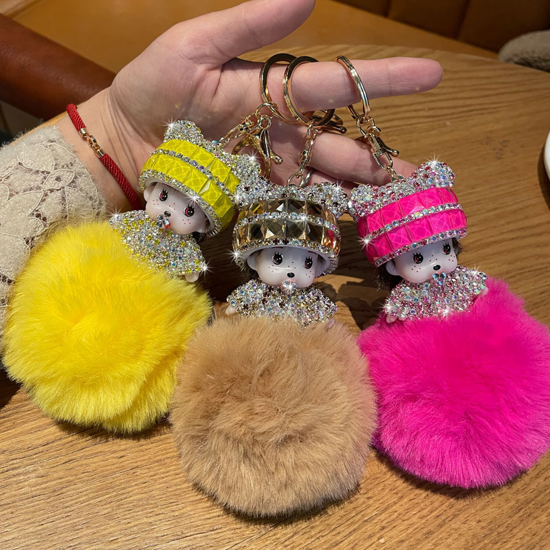 Corea del Sur creativo lindo diamante incrustado lindo Qiqi Bola de piel muñeca llavero mujer de dibujos animados par coche bolsa colgante