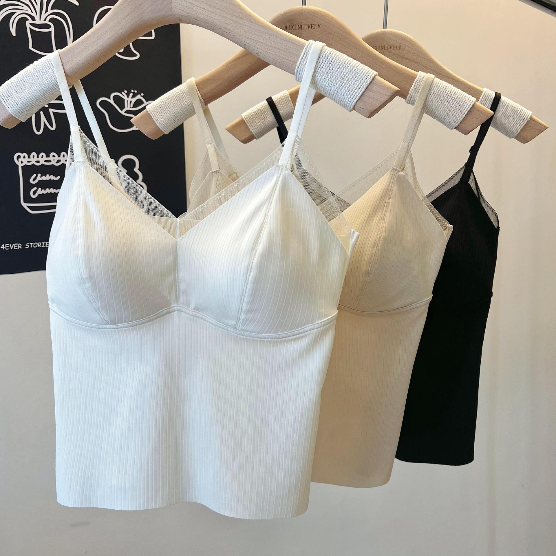 2024 French style camisole women's outer wear beautiful strap chest pad integrated Cup inner wear sexy V-neck bottoming top