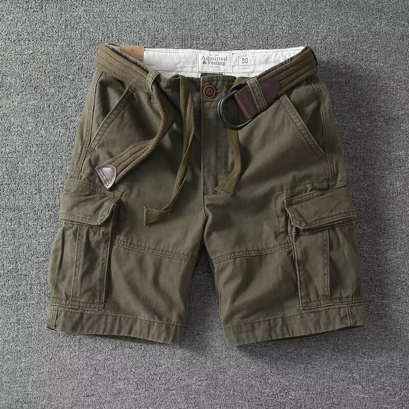 Summer Japanese Army Green Tooling Shorts Men's Five-point Pants Trendy Yu Wenle Loose Straight Casual Outer Wear Mid-length Pants Summer Japanese Army Green Tooling Shorts Men's Five-point Pants Trendy Yu Wenle Loose Straight Casual Outer Wear Mid-length Pants