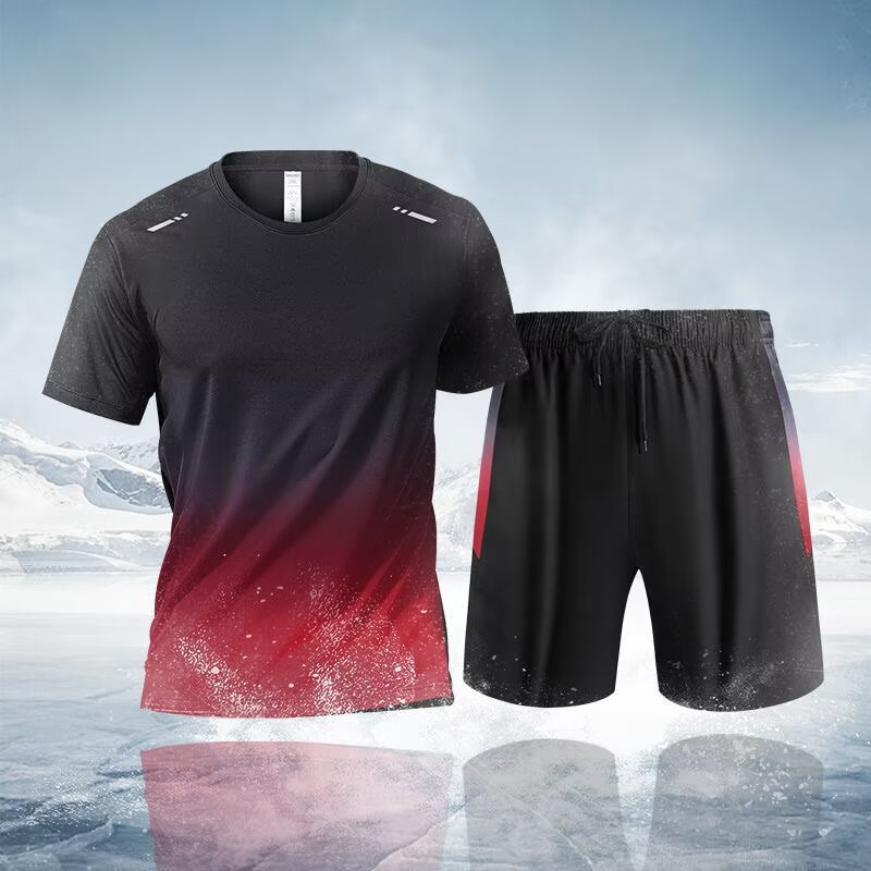 T-shirt de tendencia de verano coreano de dos piezas de secado rápido delgado hombre hielo malla ropa deportiva de manga corta suelta