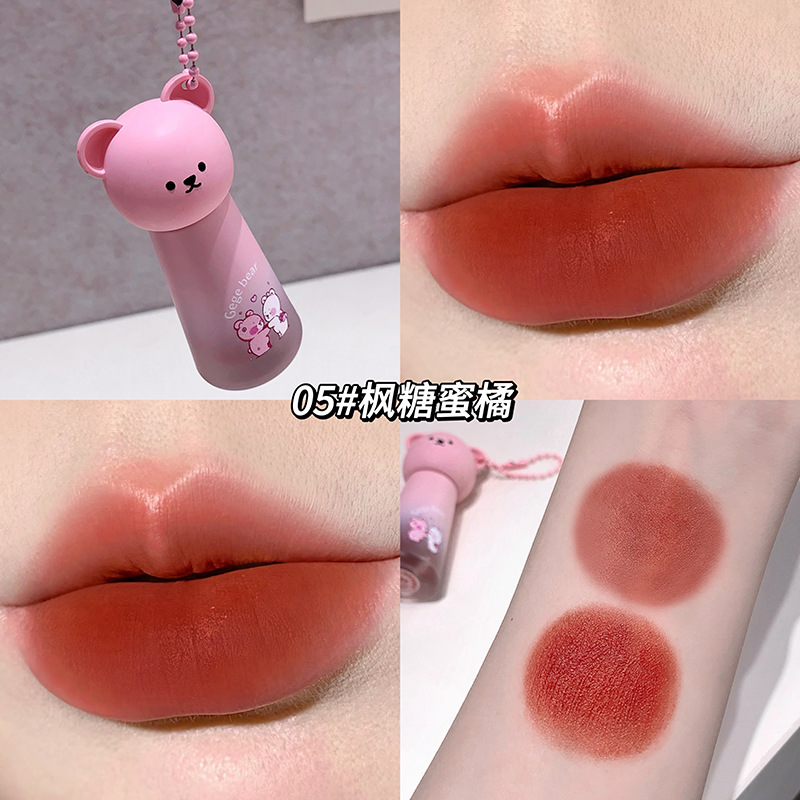 Gegebear Bear Soft Mist Lip Mud Cover Box no es fácil de tocar tazas de terciopelo mate no es fácil de descolorar el conjunto de lápiz labial blanco