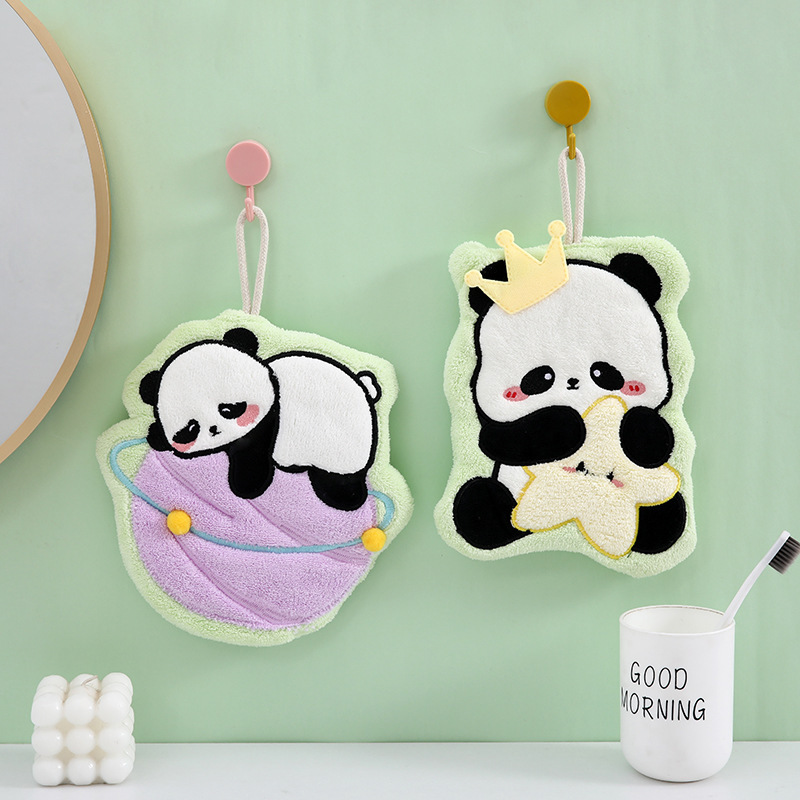 Panda towel cute cartoon hanging coral fleece children's hand cloth kitchen bathroom handkerchief towel