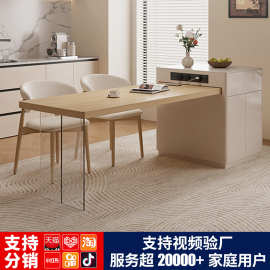 岛台餐桌一体源头厂家批发岩板餐桌带公牛插座家用实木餐桌椅组合