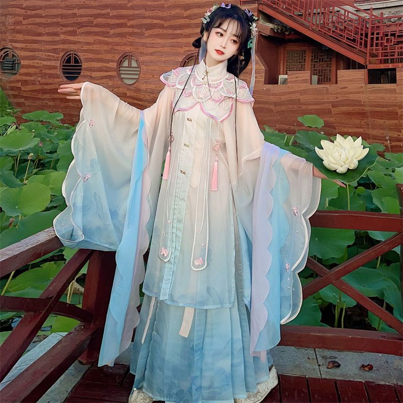 Han Xu Original Hanfu Women's Summer Ming Style Fairy Style Elegant Antique New suit Long Shirt Step by Step Lotus Horse Face Skirt