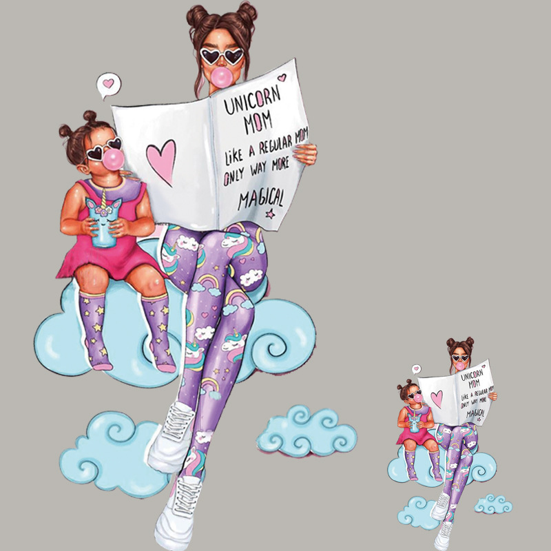 独角兽妈妈宝宝韩国烫画贴 外贸亚马逊速卖通货源服装烫画耐水洗