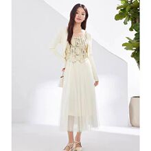 连衣裙秋冬民族风时尚甜美优雅通勤中长款针织两件套吊带裙