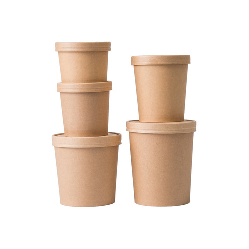 Disposable porridge bucket kraft paper packaging bowl porridge cup soup bucket soup bowl round take-out meal box dessert with lid commercial