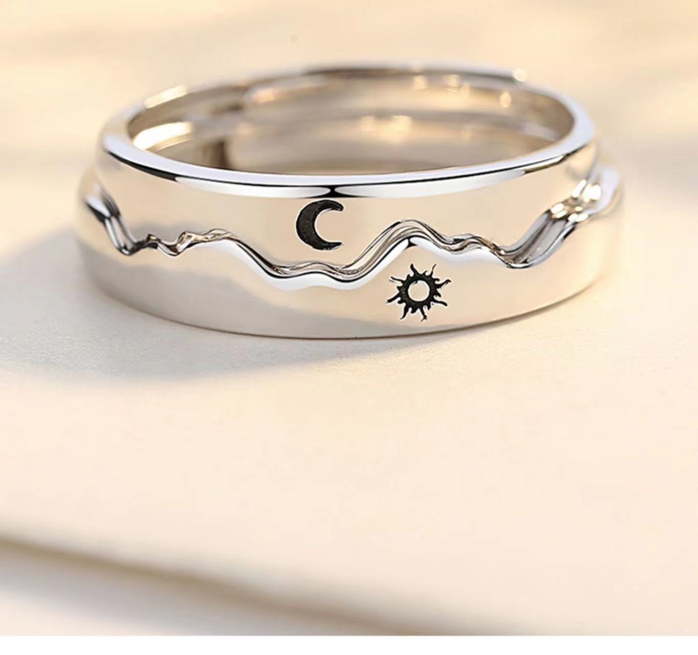 Casual Romantic Sun Moon White Copper Epoxy Open Ring display picture 1