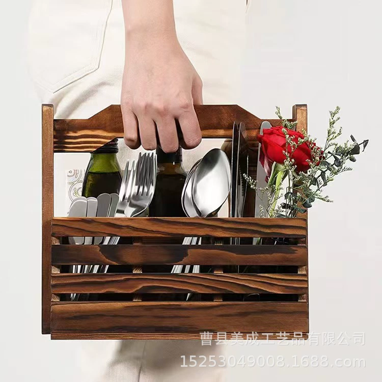 Ретро деревянная посуда коробка для хранения стола ножи вилка отделка коробка деревянная ручная коробка для пикника корзина для хранения