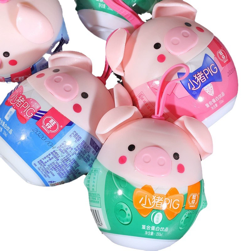 Йогуртовый напиток Wangzi Pig Pig с лактобактериями, оригинальный вкус клубника и вкус персика желтый 240 мл*20 бутылок