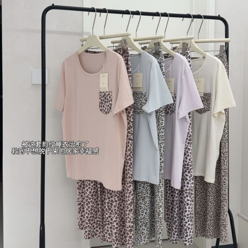 Msusu Cotton Polka Dot Naughty Dog Set 2706 Leopard Print Set Pajamas Short-Sleeved Long Pants Loose Home Wear Msusu Cotton Polka Dot Naughty Dog Set 2706 Leopard Print Set Pajamas Short-Sleeved Long Pants Loose Home Wear