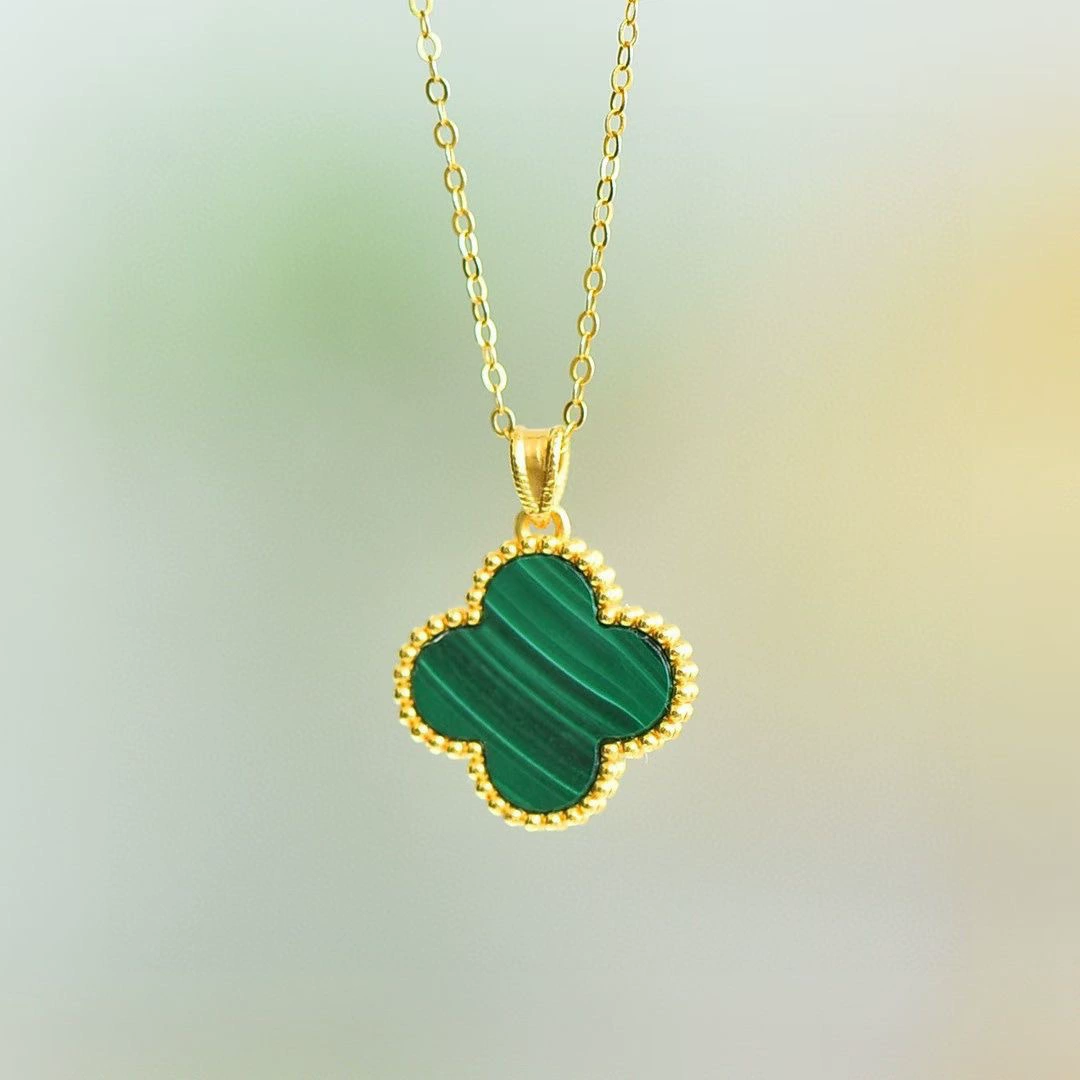 18K золотой кулон с четырехлистным клевером AU750, подвеска, цепочка для ключицы, аксессуары, красный, черный, белый, зеленый, четыре цвета