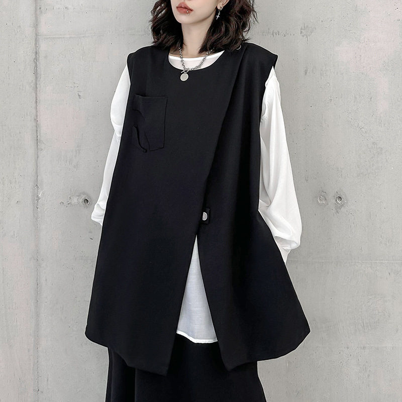 Yamamoto estilo oscuro volver cremallera chaleco para las mujeres primavera y otoño flojo adelgazamiento nicho diseño temperamento exterior abrigo image 2