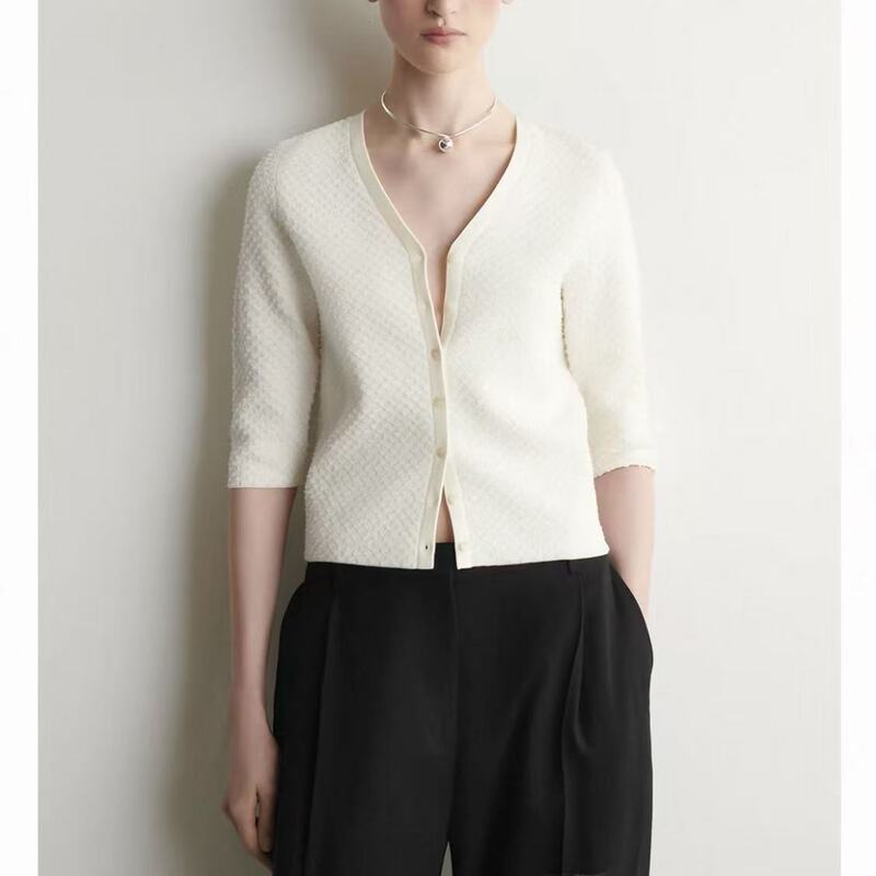 Cs Women's Standard Fit Jacquard Knit Cardigan Cream Color 2026 Summer New Product 1347643001 Cs Women's Standard Fit Jacquard Knit Cardigan Cream Color 2026 Summer New Product 1347643001