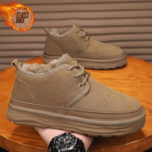 Snow boots men's 2025 new fur one fleece-lined warm cotton shoes thickened fashion casual bread shoes