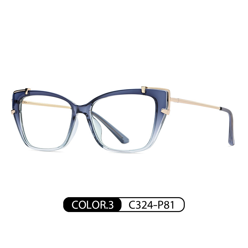 Comercio exterior nuevo Marco de las gafas TJ876 moda europea y americana ojo de gato gafas lisas TR + metal mixto anti-azul gafas de luz