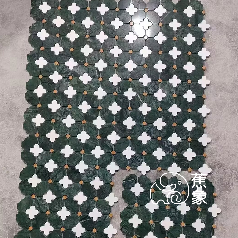 复古墨绿色梅花天然石材马赛克法式上海老房子瓷砖大理石背景墙