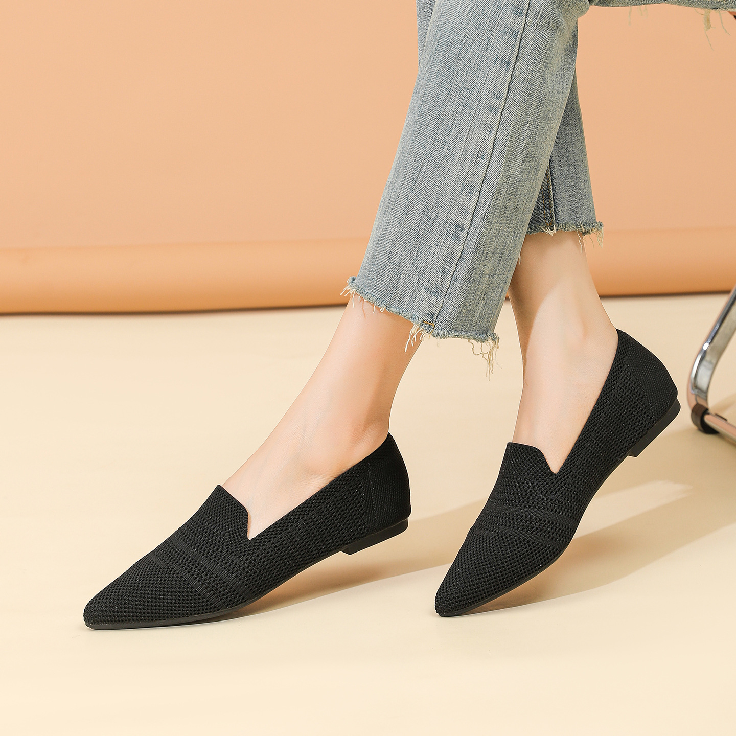 Damen Ballerinas Aus Strick Mit Weicher Sohle Für Den Herbst_voghion.com