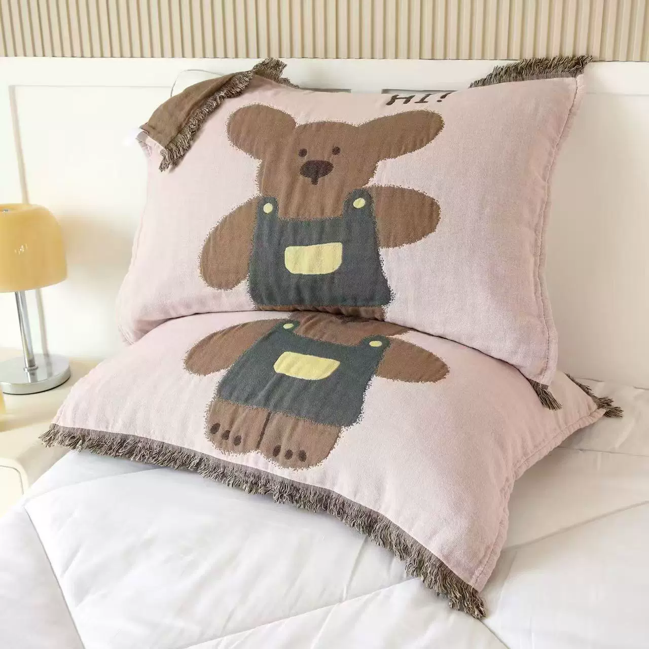 全棉卡通流苏款四层纱布枕巾防头油棉纱吸汗透气枕头垫巾四季可用