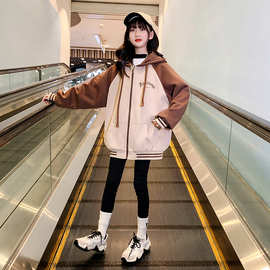 女童时髦网红棒球服中大童秋季新款长袖洋气百搭休闲长袖连帽外套