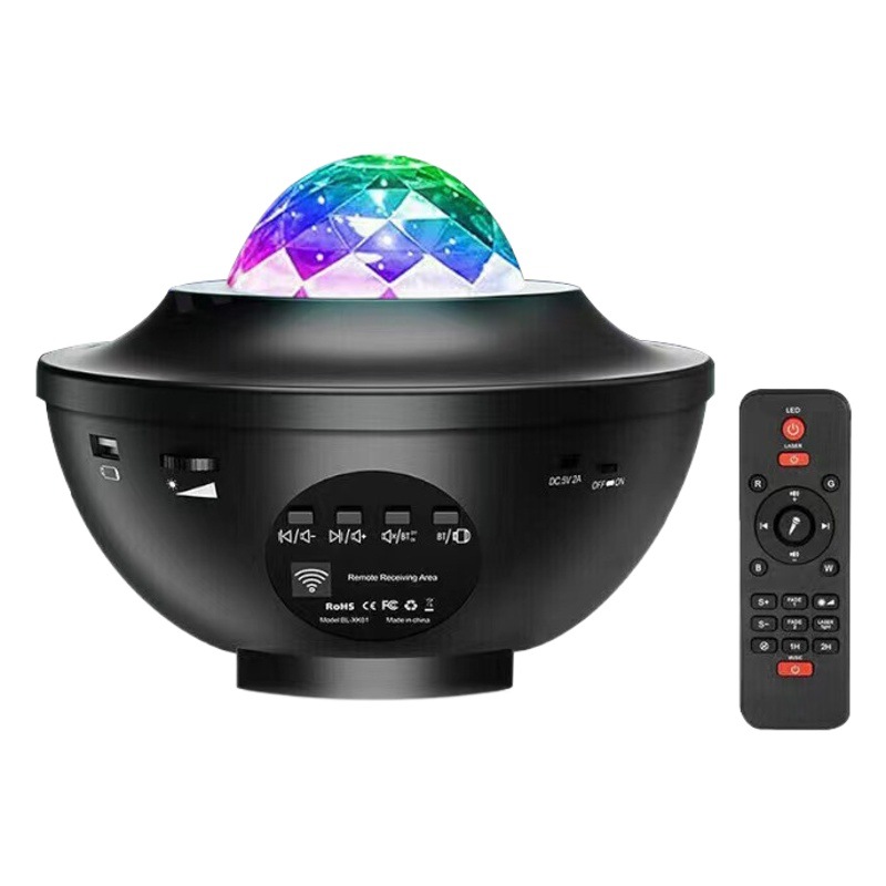 Lámpara proyector de cielo estrellado con música Bluetooth, proyector láser con control remoto USB, luz nocturna de ambiente para dormitorio, lámpara de estrella Bluetooth