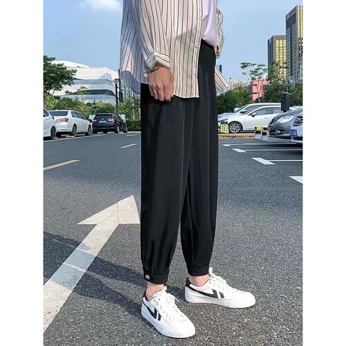Pants for men's summer legged casual pants for men's loose drag-down cropped pants trend all-matching high-end pants trend